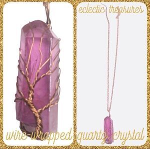 Lavender Quartz Crystal Pendant Tree of Life Wire Wrapped Necklace Pendant